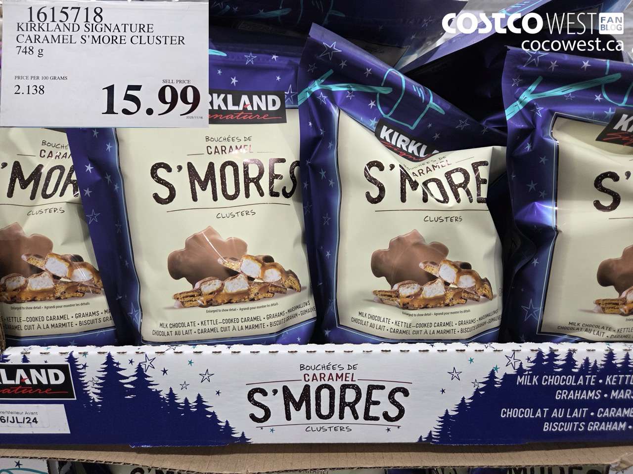 1615718 KIRKLAND SIGNATURE CARAMEL S'MORE CLUSTER 748 g  $15.99