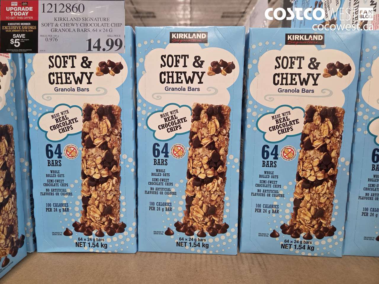 1212860 KIRKLAND SIGNATURE CHEWY GRANOLA BARS 64 X 24 G ($5.00 INSTANT SAVINGS EXPIRES ON 2026-01-18) $9.99