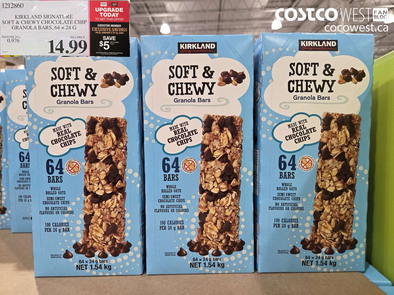 1212860 KIRKLAND SIGNATURE CHEWY GRANOLA BARS 64 X 24 G ($5.00 INSTANT SAVINGS EXPIRES ON 2026-01-18) $9.99