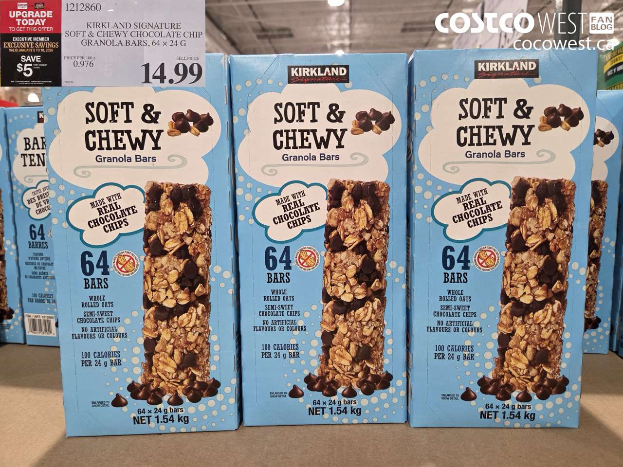 1212860 KIRKLAND SIGNATURE CHEWY GRANOLA BARS 64 X 24 G ($5.00 INSTANT SAVINGS EXPIRES ON 2026-01-18) $9.99