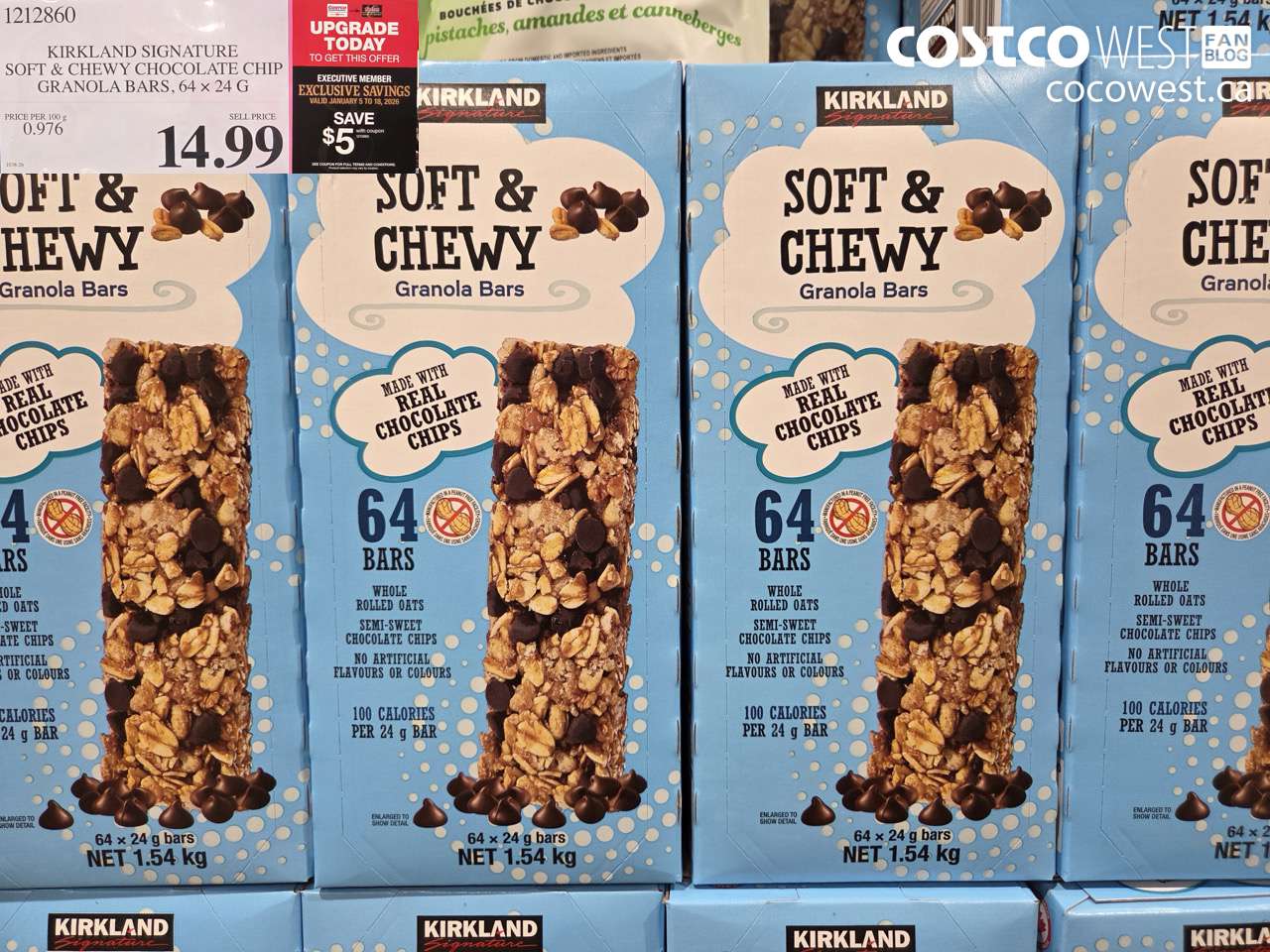 1212860 KIRKLAND SIGNATURE CHEWY GRANOLA BARS 64 X 24 G ($5.00 INSTANT SAVINGS EXPIRES ON 2026-01-18) $9.99