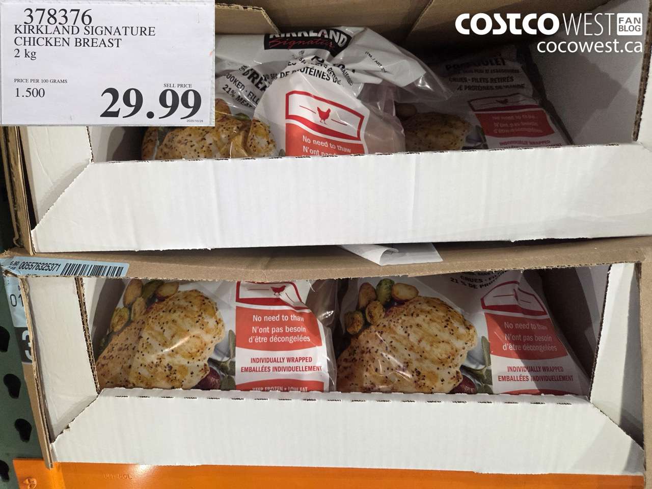 378376 KIRKLAND SIGNATURE CHICKEN BREAST 2 kg $29.99