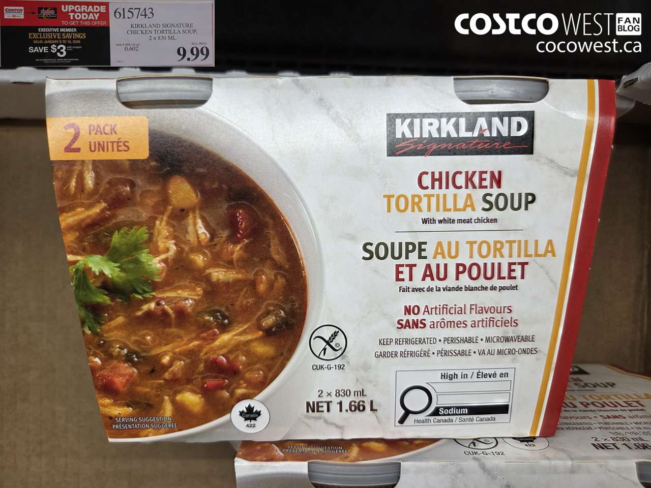 615743 KIRKLAND SIGNATURE CHICKEN TORTILLA SOUP 2 x 330 mL ($3.00 INSTANT SAVINGS EXPIRES ON 2025-01-18) $6.99