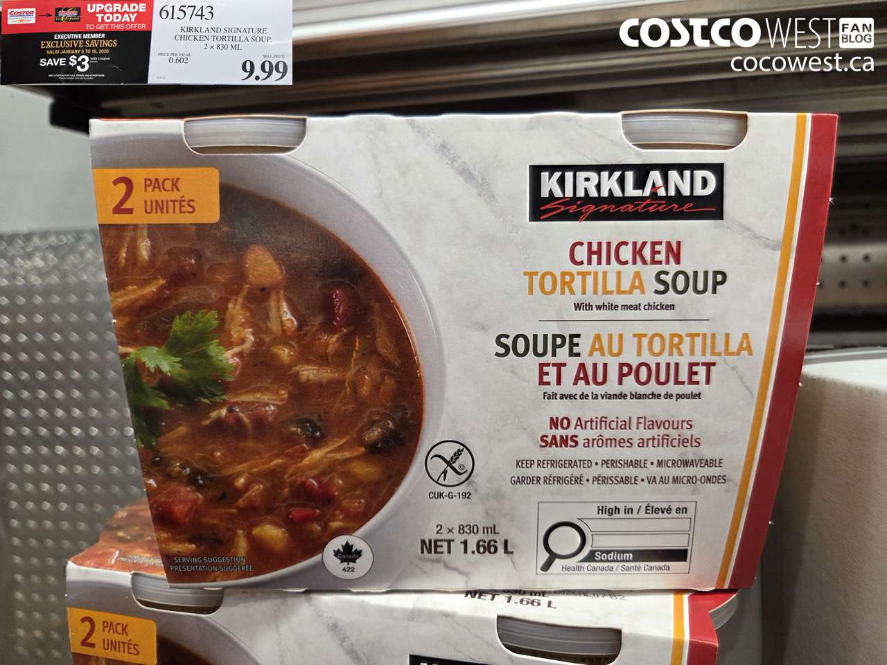 615743 KIRKLAND SIGNATURE CHICKEN TORTILLA SOUP 2 x 330 mL ($3.00 INSTANT SAVINGS EXPIRES ON 2025-01-18) $6.99