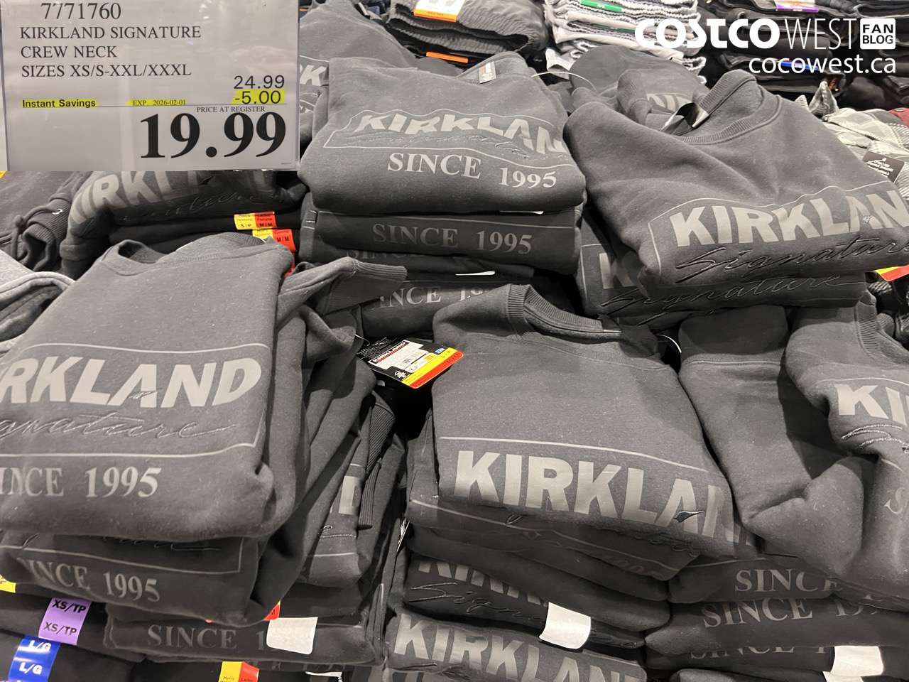 7771760 KIRKLAND SIGNATURE CREW NECK SIZES S/S-XXL/XXXL ($5.00 INSTANT SAVINGS EXPIRES ON 2026-02-01) $19.99