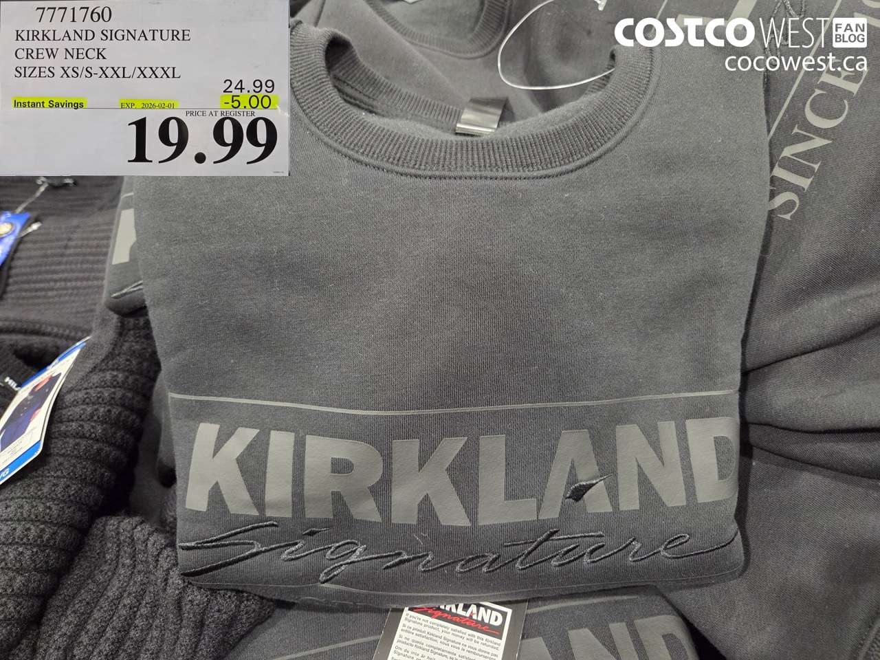 7771760 KIRKLAND SIGNATURE CREW NECK SIZES S/S-XXL/XXXL ($5.00 INSTANT SAVINGS EXPIRES ON 2026-02-01) $19.99