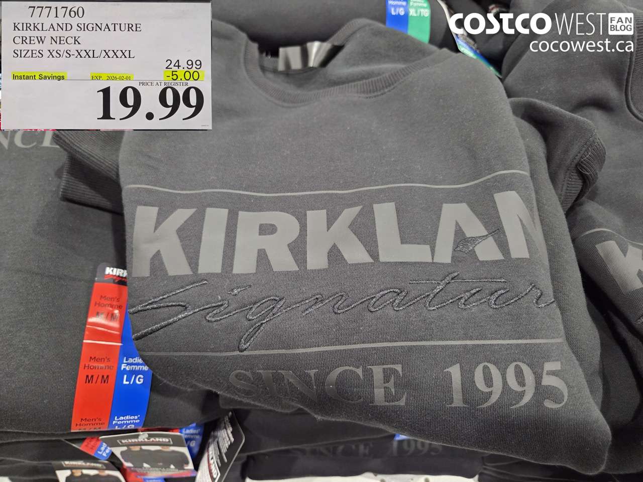 7771760 KIRKLAND SIGNATURE CREW NECK SIZES S/S-XXL/XXXL ($5.00 INSTANT SAVINGS EXPIRES ON 2026-02-01) $19.99