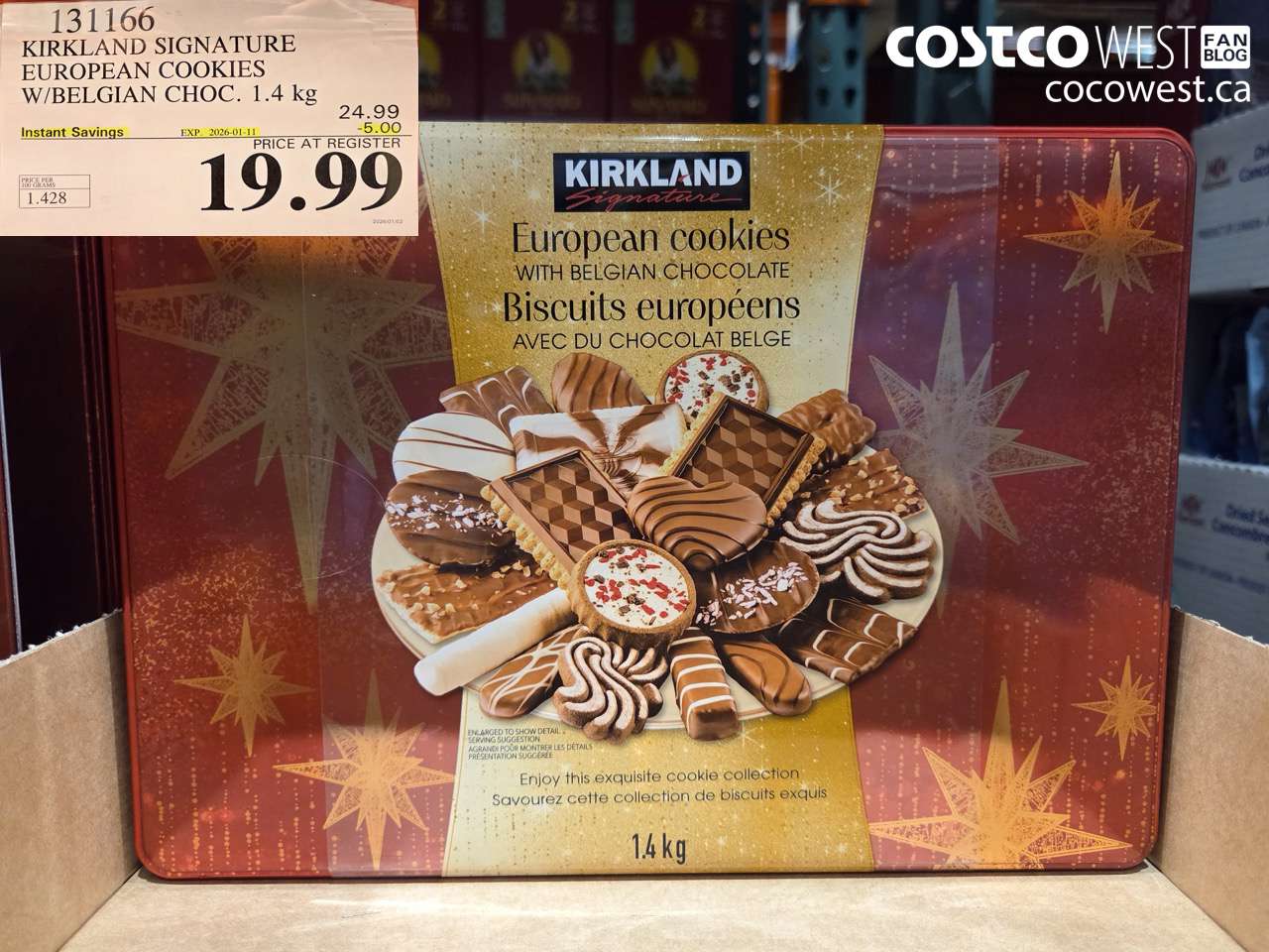 131166 KIRKLAND SIGNATURE EUROPEAN COOKIES W/ BELGIAN CHOC. 1.4 KG ($5.00 INSTANT SAVINGS EXPIRES ON 2026-01-11) $19.99