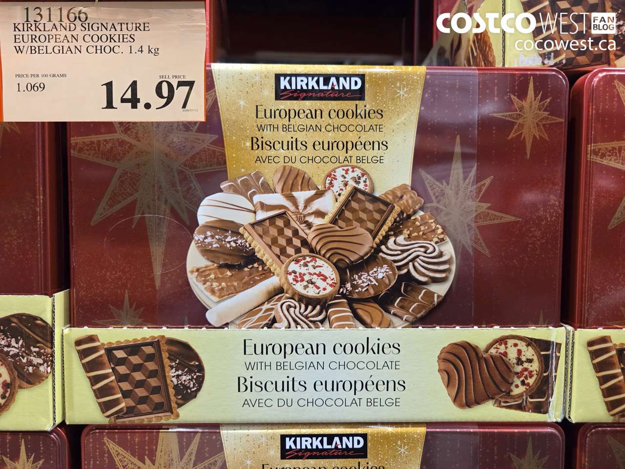 131166 KIRKLAND SIGNATURE EUROPEAN COOKIES W/ BELGIAN CHOC. 1.4 KG $14.97