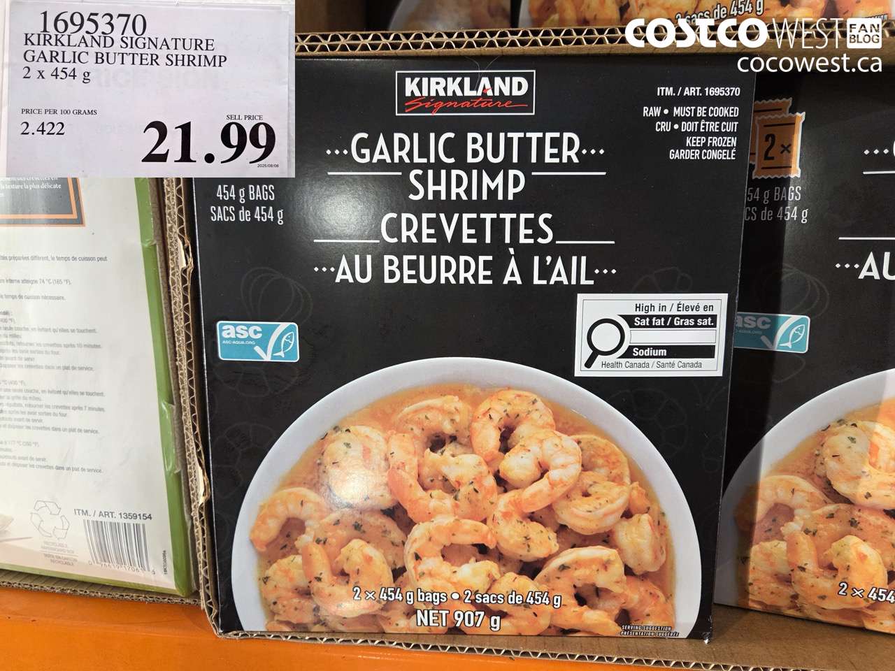 1695370 KIRKLAND SIGNATURE GARLIC BUTTER SHRIMP 2 X 454G $21.99