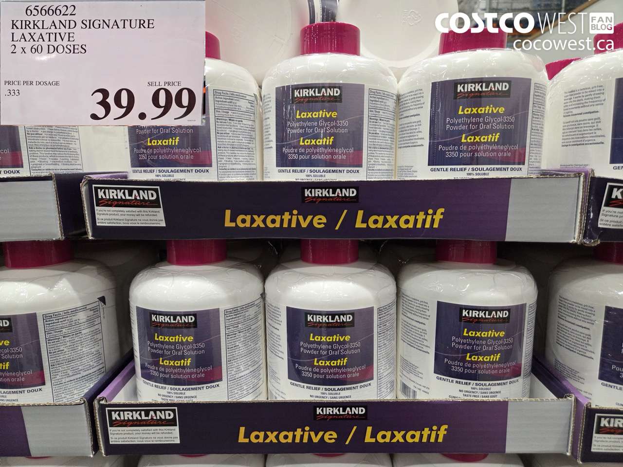 6566622 KIRKLAND SIGNATURE LAXATIVE 2 X 60 DOSES $39.99