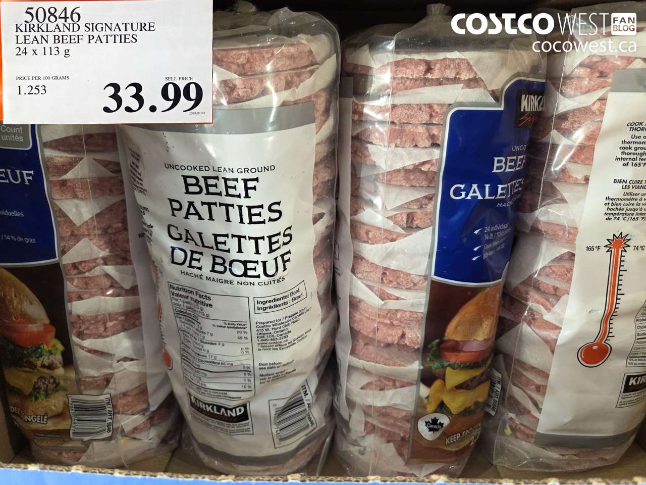 50846 KIRKLAND SIGNATURE LEAN BEEF PATTIES 24 x 113 g $33.99