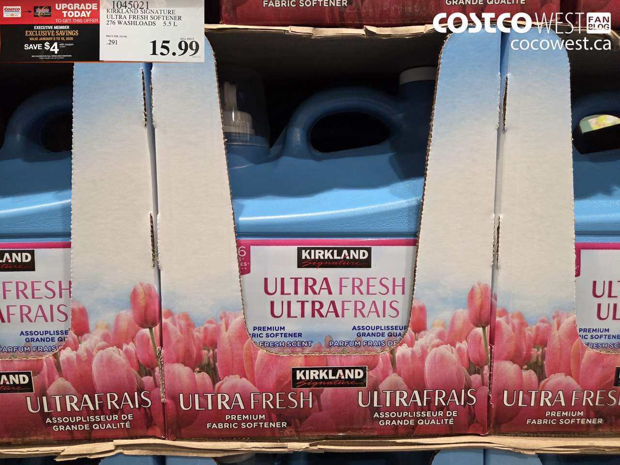 1045021 KIRKLAND SIGNATURE LIQUID FABRIC SOFTENER 5.53L 276 WASHLOADS ($4.00 INSTANT SAVINGS EXPIRES ON 2026-01-18) $11.99