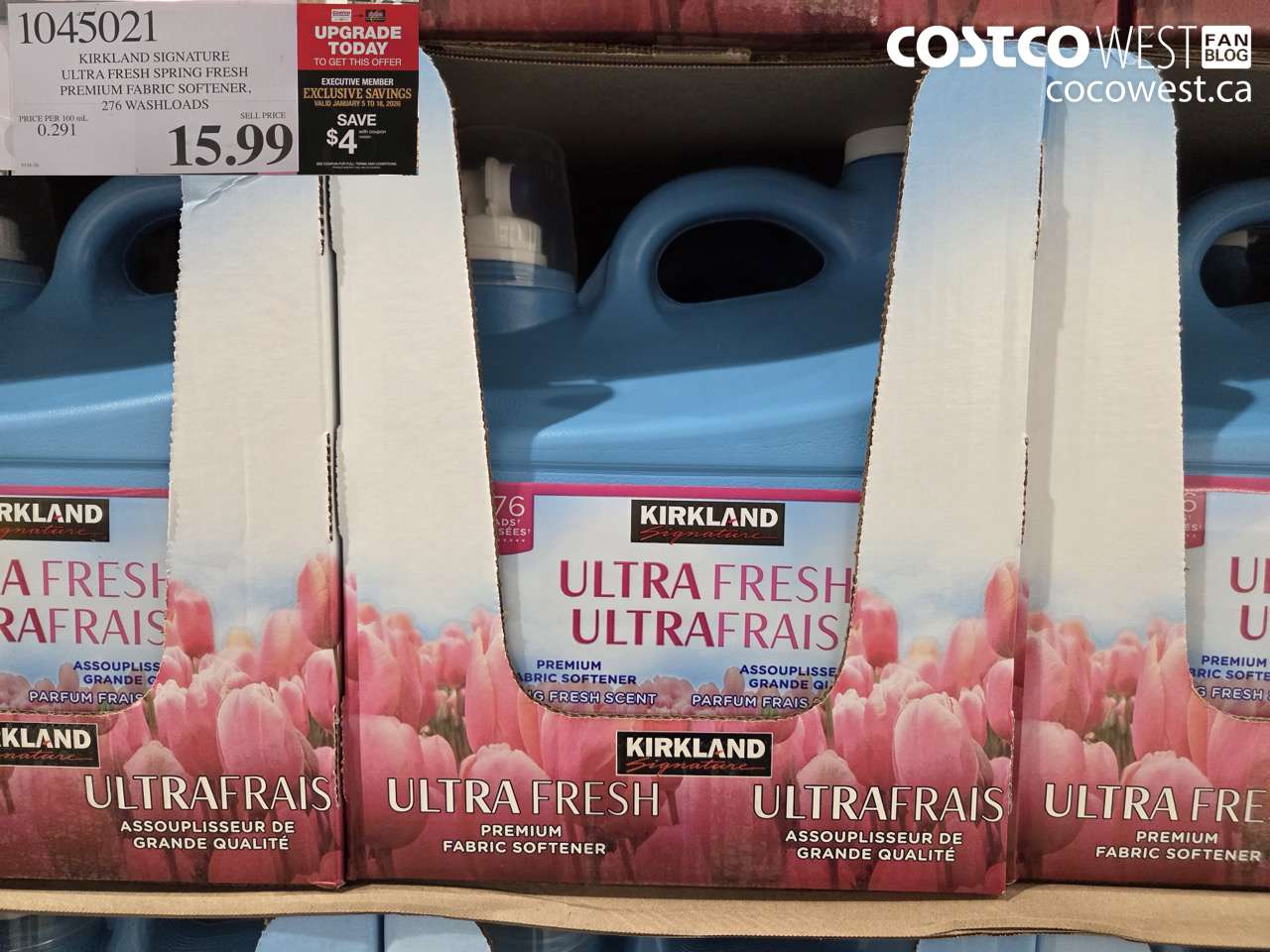 1045021 KIRKLAND SIGNATURE LIQUID FABRIC SOFTENER 5.53L 276 WASHLOADS ($4.00 INSTANT SAVINGS EXPIRES ON 2026-01-18) $11.99