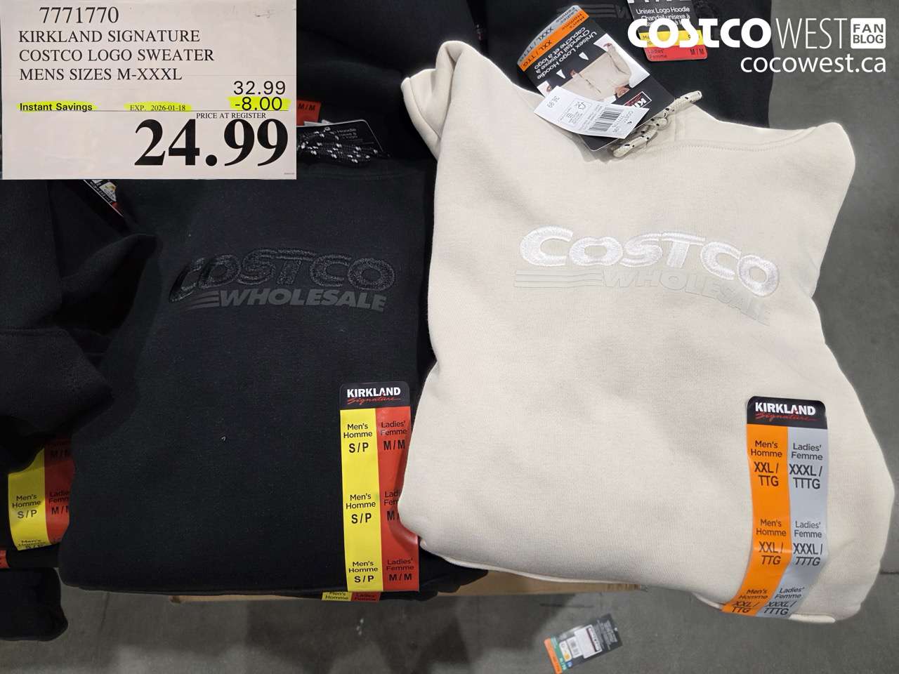 7771770 KIRKLAND SIGNATURE LOGO HOODIE MENS SIZES M-XXXL ($8.00 INSTANT SAVINGS EXPIRES ON 2026-01-18) $24.99