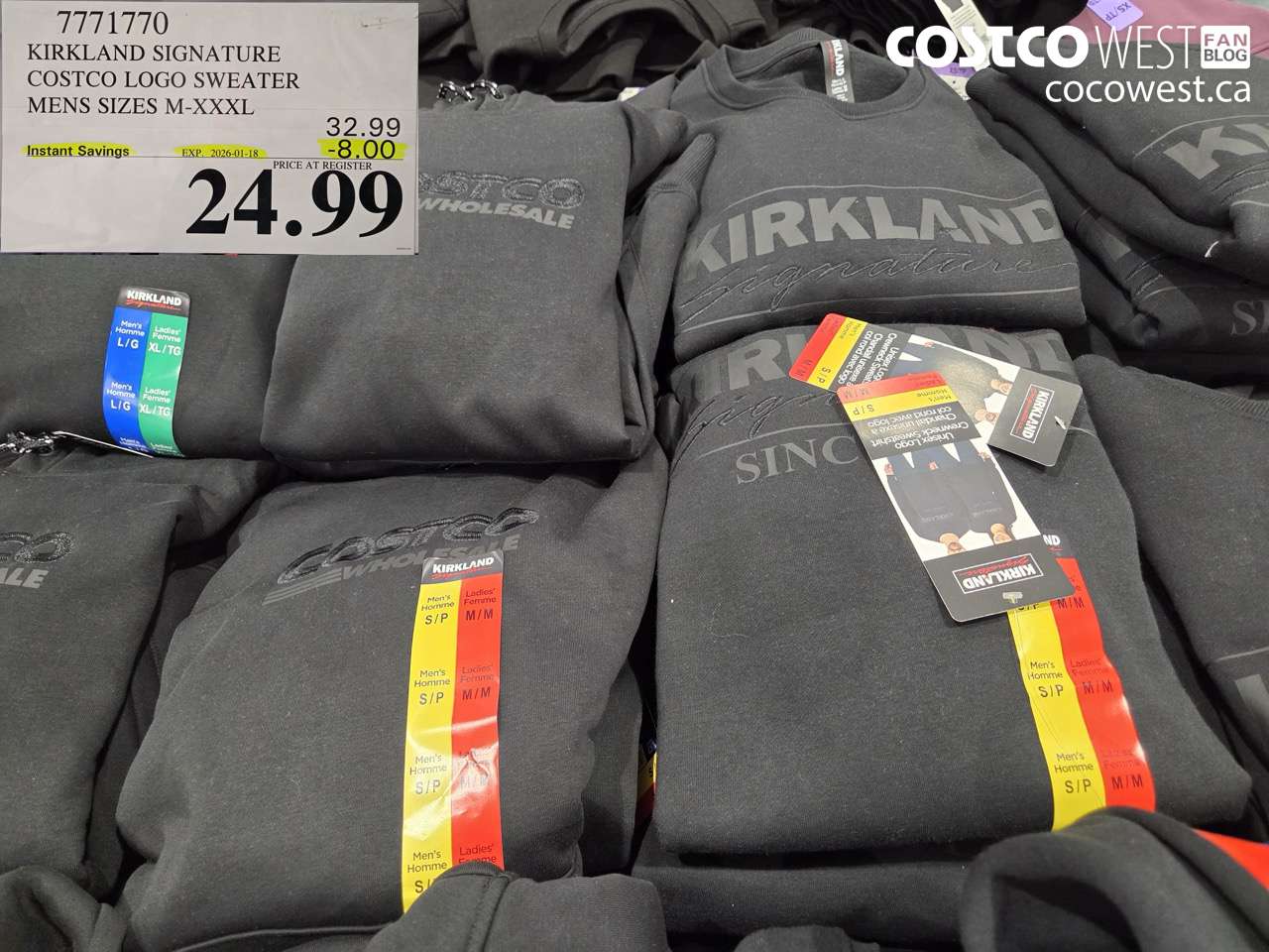 7771770 KIRKLAND SIGNATURE LOGO HOODIE MENS SIZES M-XXXL ($8.00 INSTANT SAVINGS EXPIRES ON 2026-01-18) $24.99