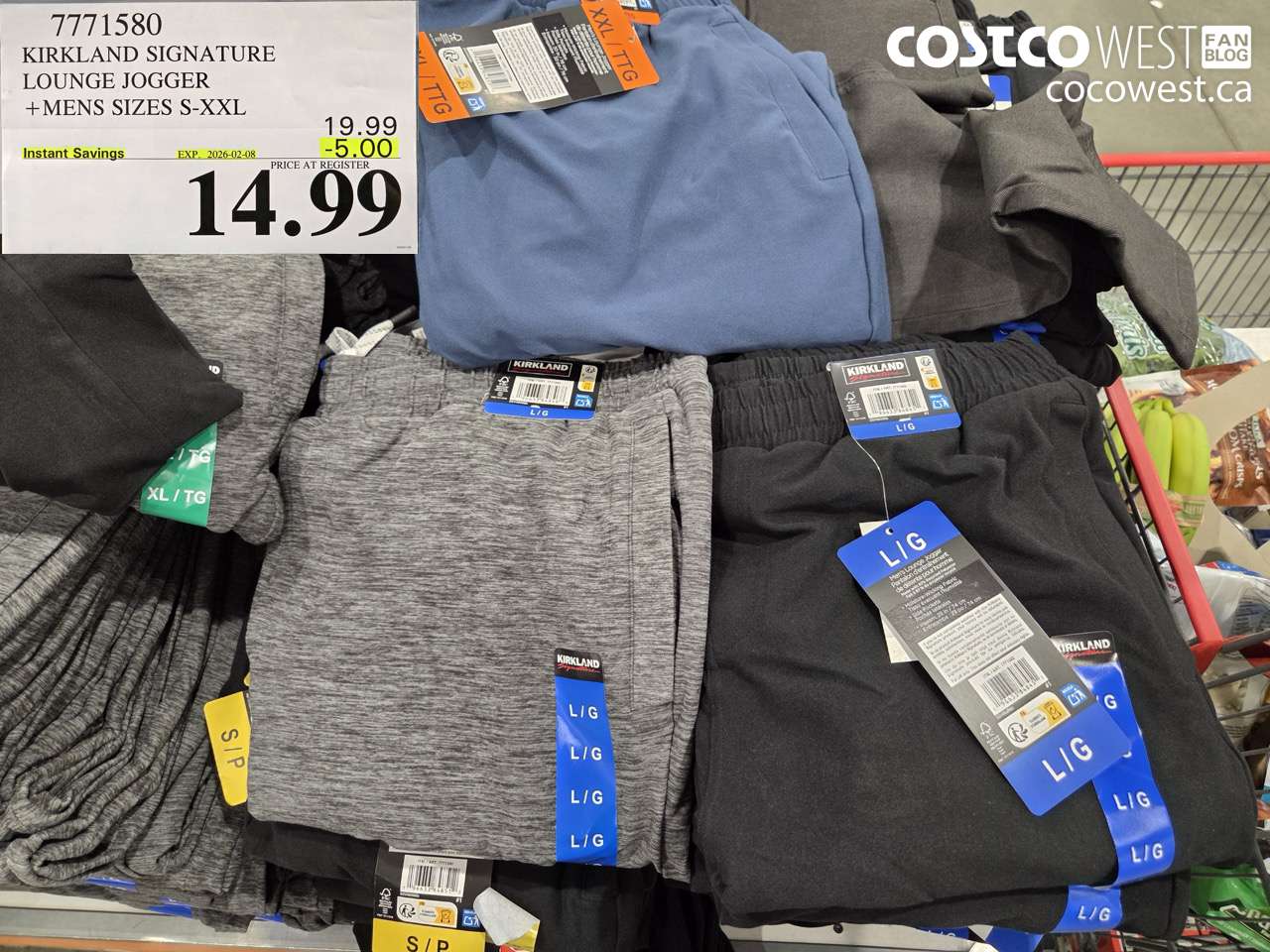 7771580 KIRKLAND SIGNATURE LOUNGE JOGGER MENS SIZES S-XXL ($5.00 INSTANT SAVINGS EXPIRES ON 2026-02-08) $14.99