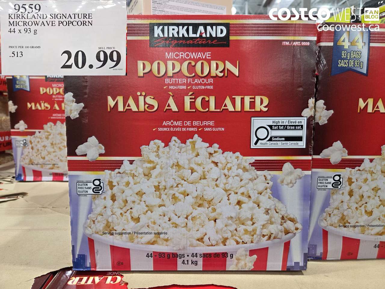 9559 KIRKLAND SIGNATURE MICROWAVE POPCORN 44 x 93 g $20.99