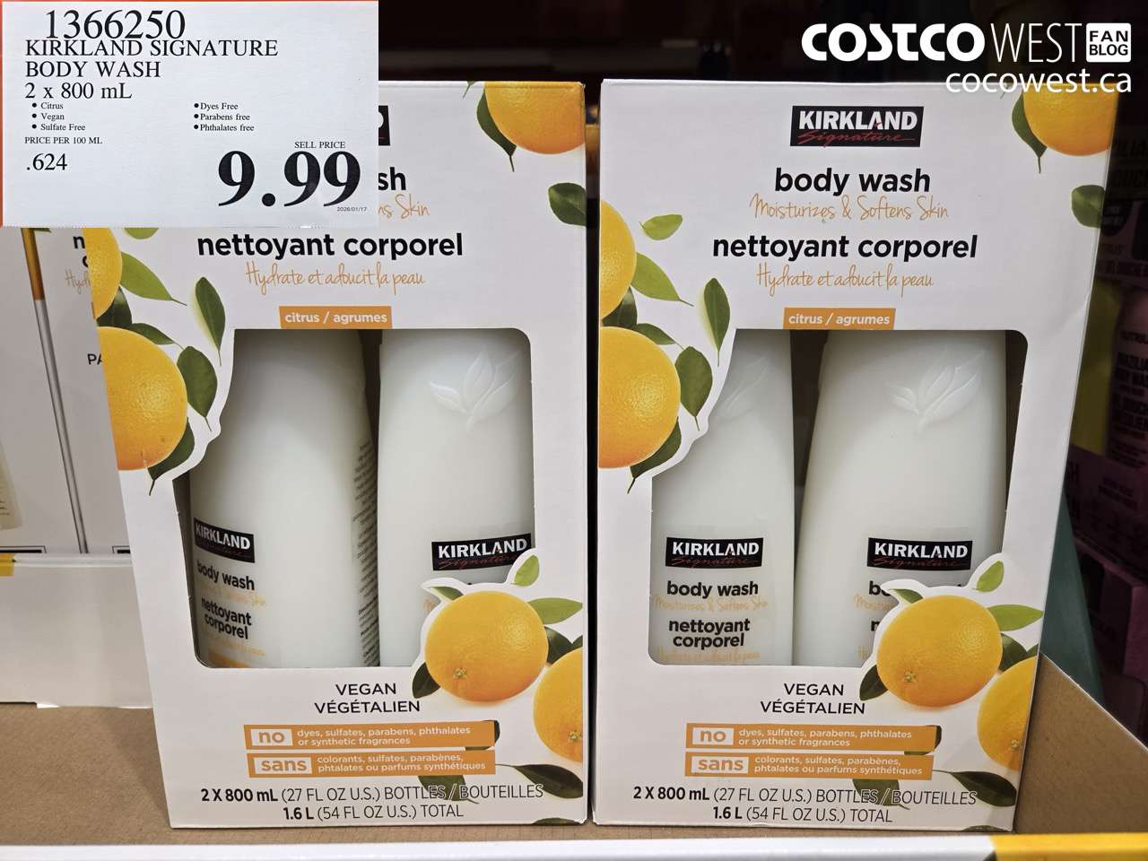 1366250 KIRKLAND SIGNATURE NATURAL CITRUS BODY WASH 2-PACK $9.99