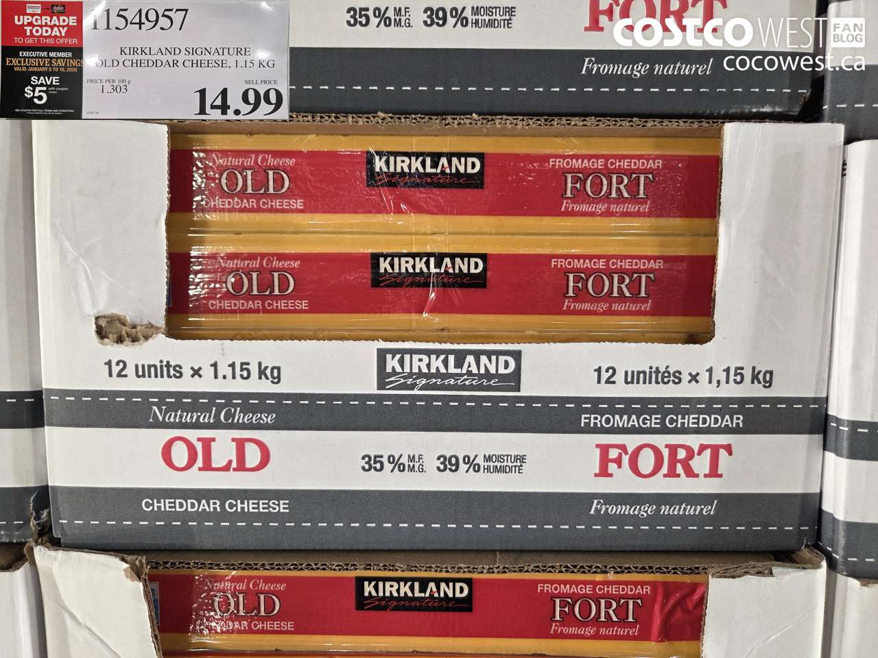 1154957 KIRKLAND SIGNATURE OLD CHEDDAR 1.15 kg ($5.00 INSTANT SAVINGS EXPIRES ON 2026-01-18) $9.99