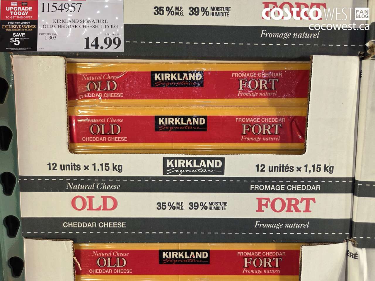 1154957 KIRKLAND SIGNATURE OLD CHEDDAR 1.15 kg ($5.00 INSTANT SAVINGS EXPIRES ON 2026-01-18) $9.99