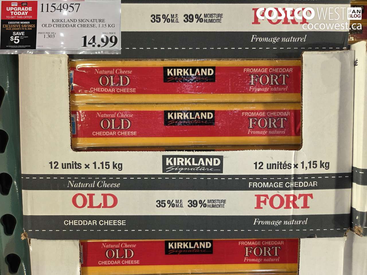 1154957 KIRKLAND SIGNATURE OLD CHEDDAR 1.15 kg ($5.00 INSTANT SAVINGS EXPIRES ON 2026-01-18) $9.99