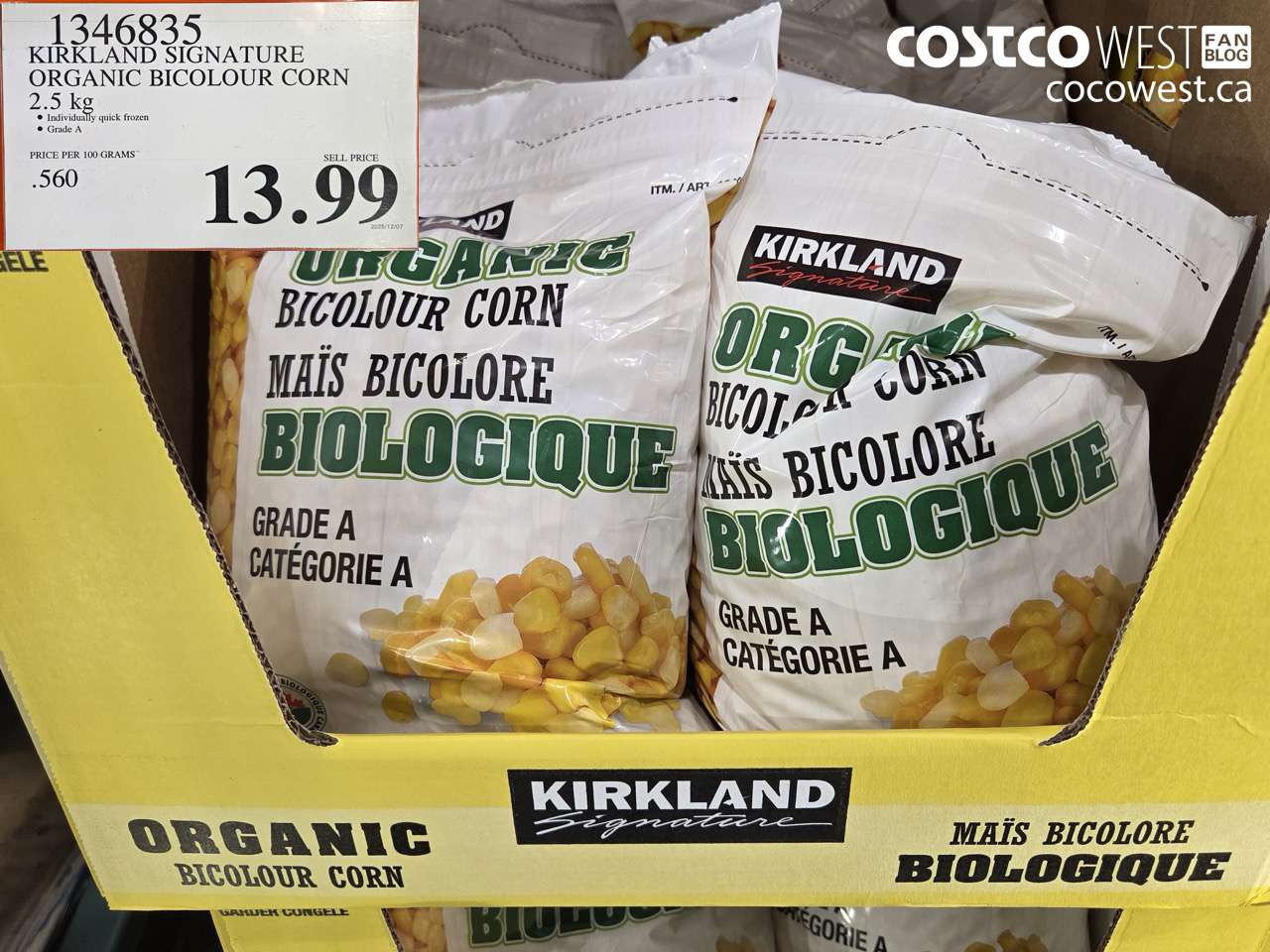 1346835 KIRKLAND SIGNATURE ORGANIC BICOLOUR CORN 2.5 kg  $13.99