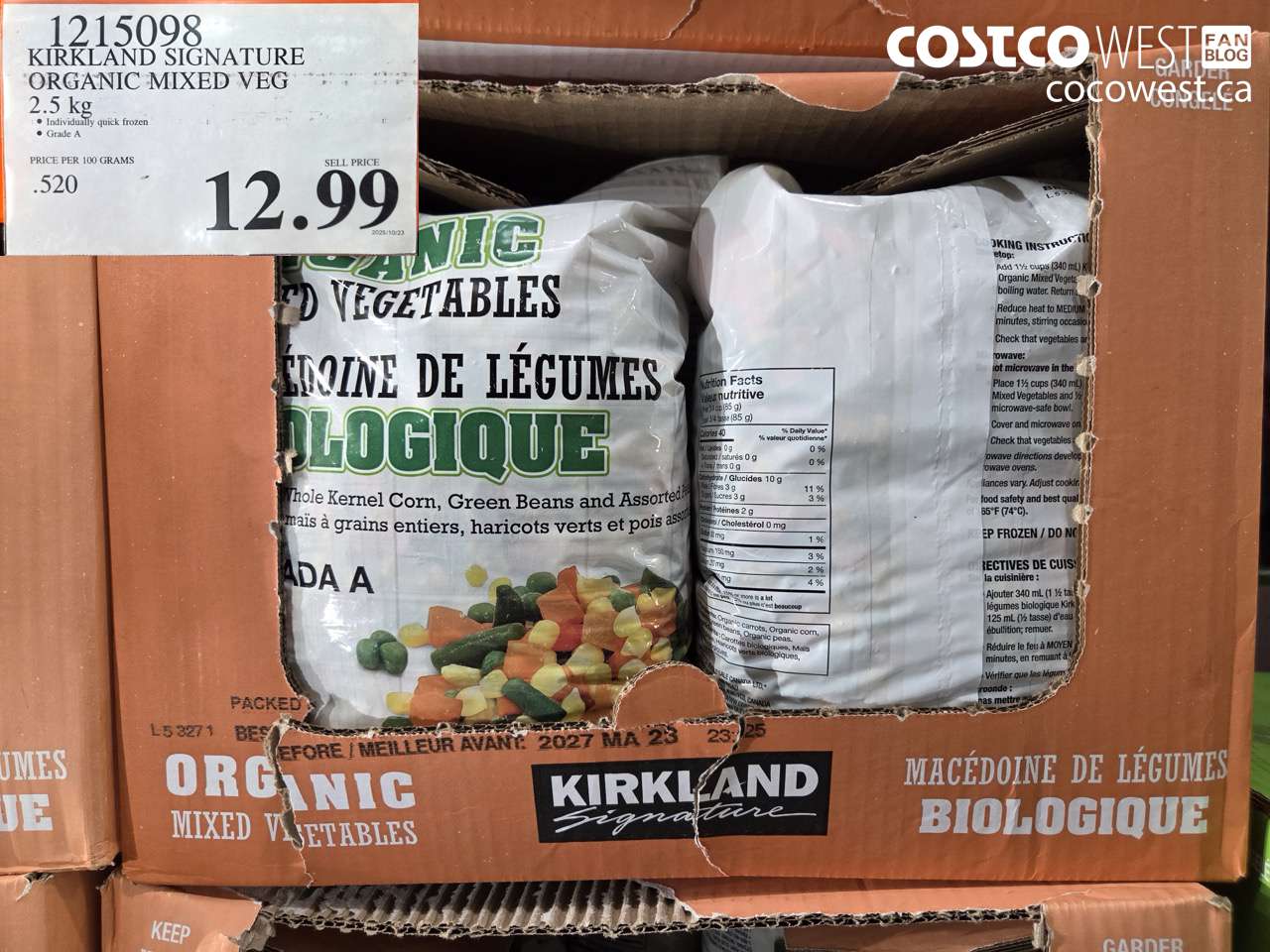 1215098 KIRKLAND SIGNATURE ORGANIC MIXED VEG 2.5 kg $12.99