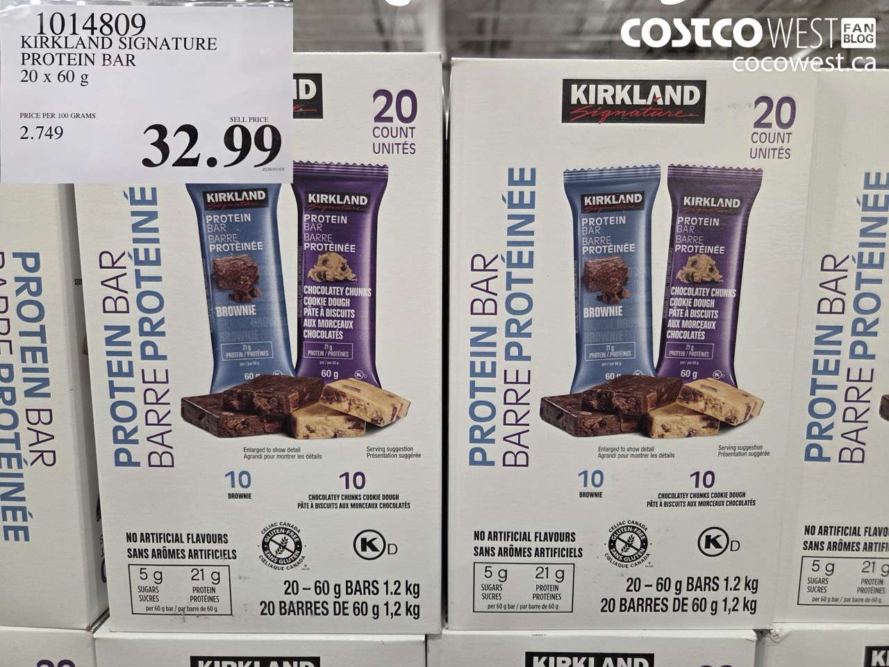 1014809 KIRKLAND SIGNATURE PROTEIN BARS 20 X 60G $32.99