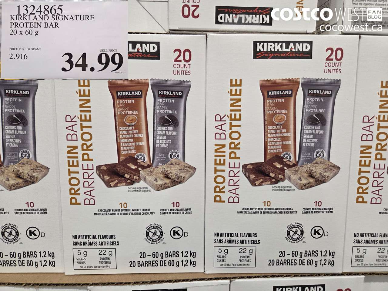 1324865 KIRKLAND SIGNATURE PROTEIN BAR VARIETY 20 X 60G $34.99