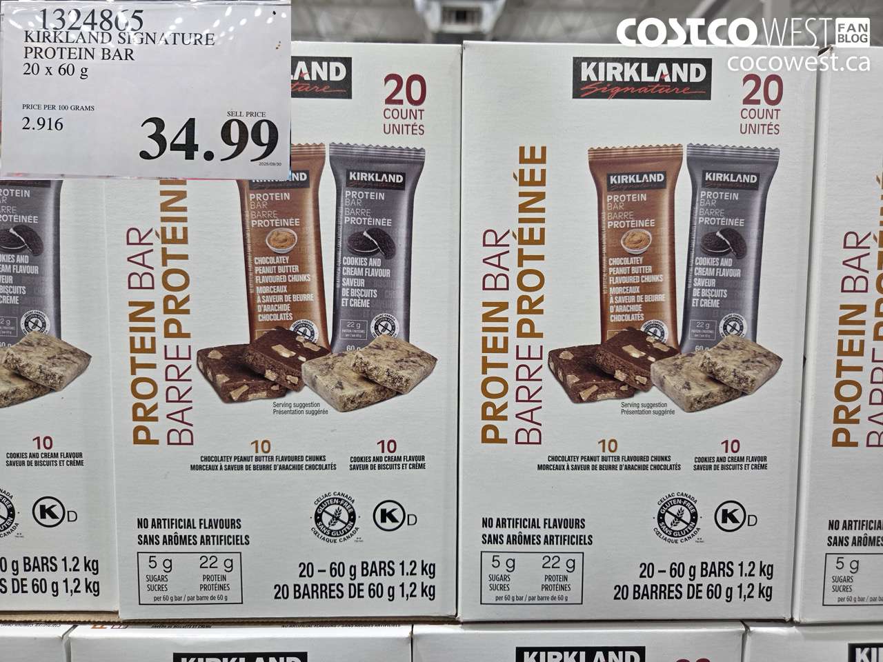 1324865 KIRKLAND SIGNATURE PROTEIN BAR VARIETY 20 X 60G $34.99