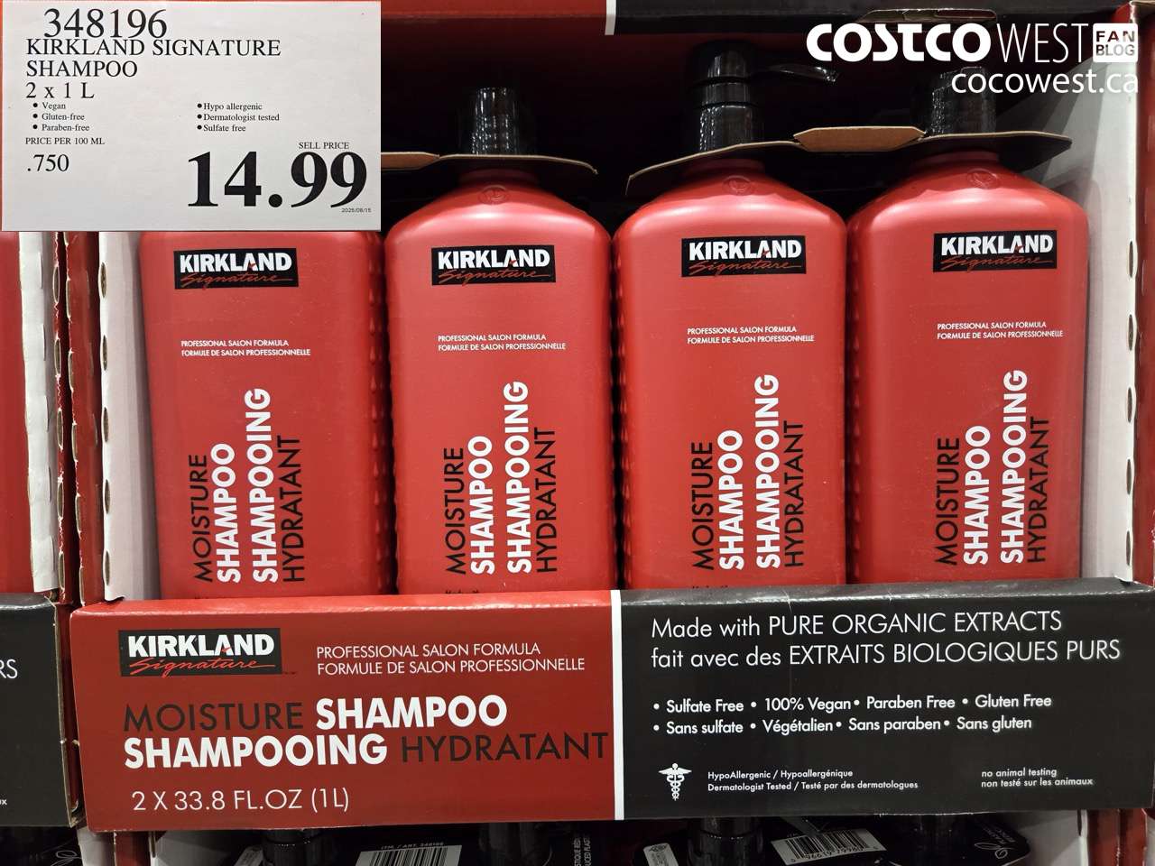 348196 KIRKLAND SIGNATURE SHAMPOO 2 X 1L $14.99