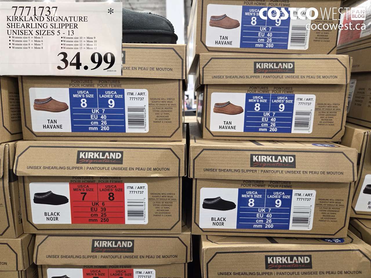 7771737 KIRKLAND SIGNATURE SHEARLING SLIPPER UNISEX SIZES 5 - 13 $34.99