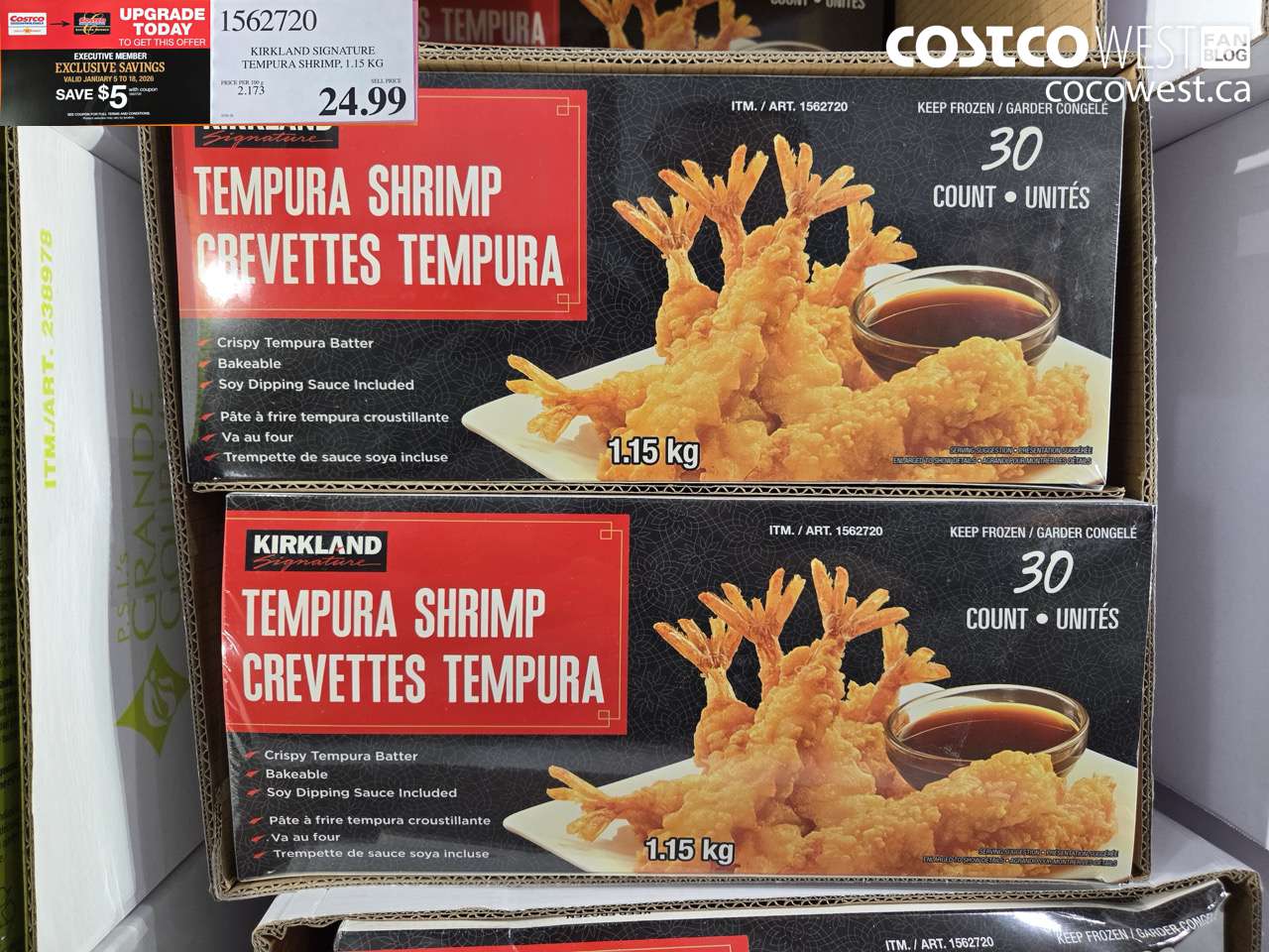 1562720 KIRKLAND SIGNATURE TEMPURA SHRIMP 1.15 kg ($5.00 INSTANT SAVINGS EXPIRES ON 2026-01-18) $19.99