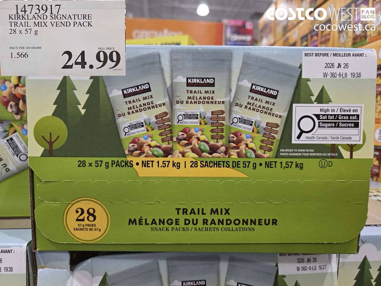 1473917 KIRKLAND SIGNATURE TRAIL MIX VEND PACK 28 x 57 g $24.99
