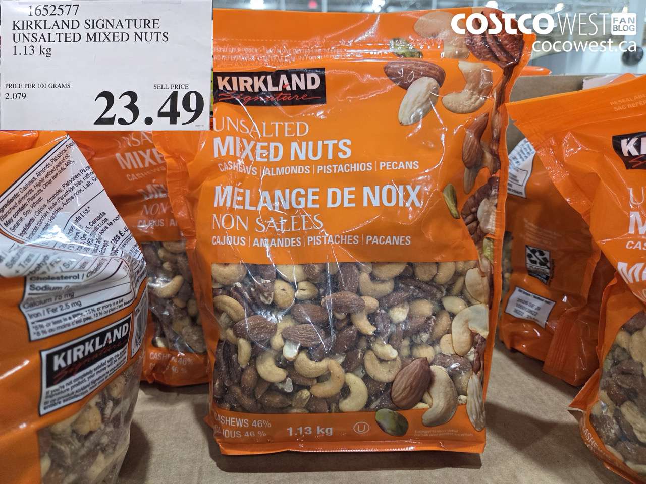 1652577 KIRKLAND SIGNATURE UNSALTED MIXED NUTS 1.13 kg $23.49