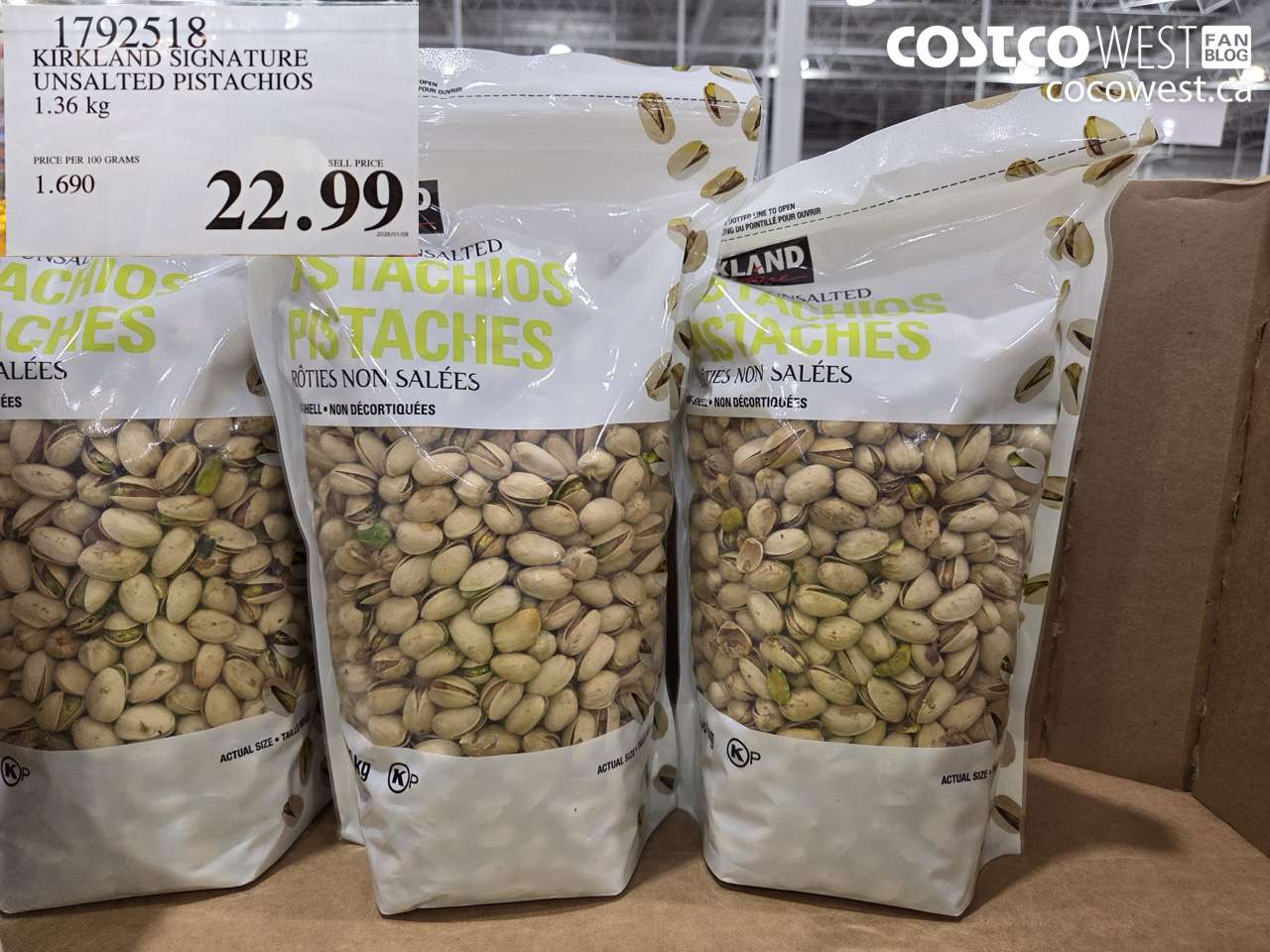 1792518 KIRKLAND SIGNATURE UNSALTED PISTACHIOS 1.36 kg $22.99