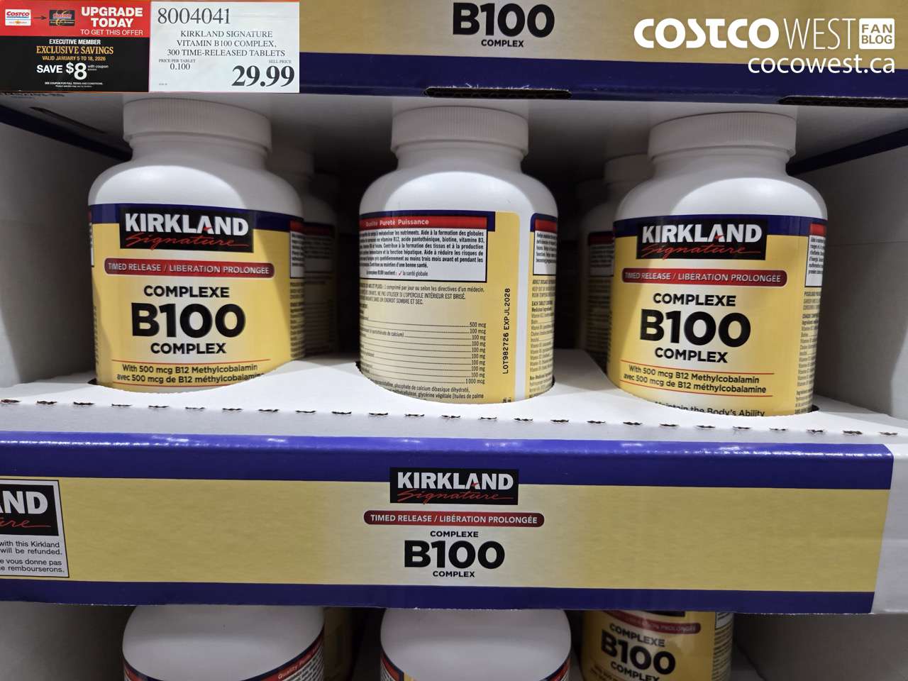 8004041 KIRKLAND SIGNATURE VITAMIN B100 COMPLEX 300 TABLETS ($8.00 INSTANT SAVINGS EXPIRES ON 2026-01-18) $21.99