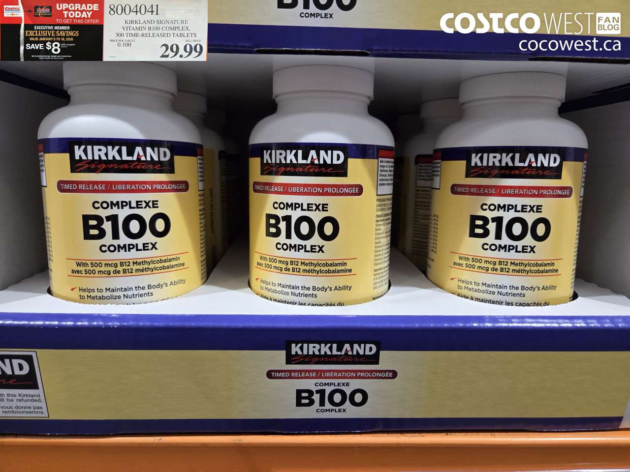 8004041 KIRKLAND SIGNATURE VITAMIN B100 COMPLEX 300 TABLETS ($8.00 INSTANT SAVINGS EXPIRES ON 2026-01-18) $21.99