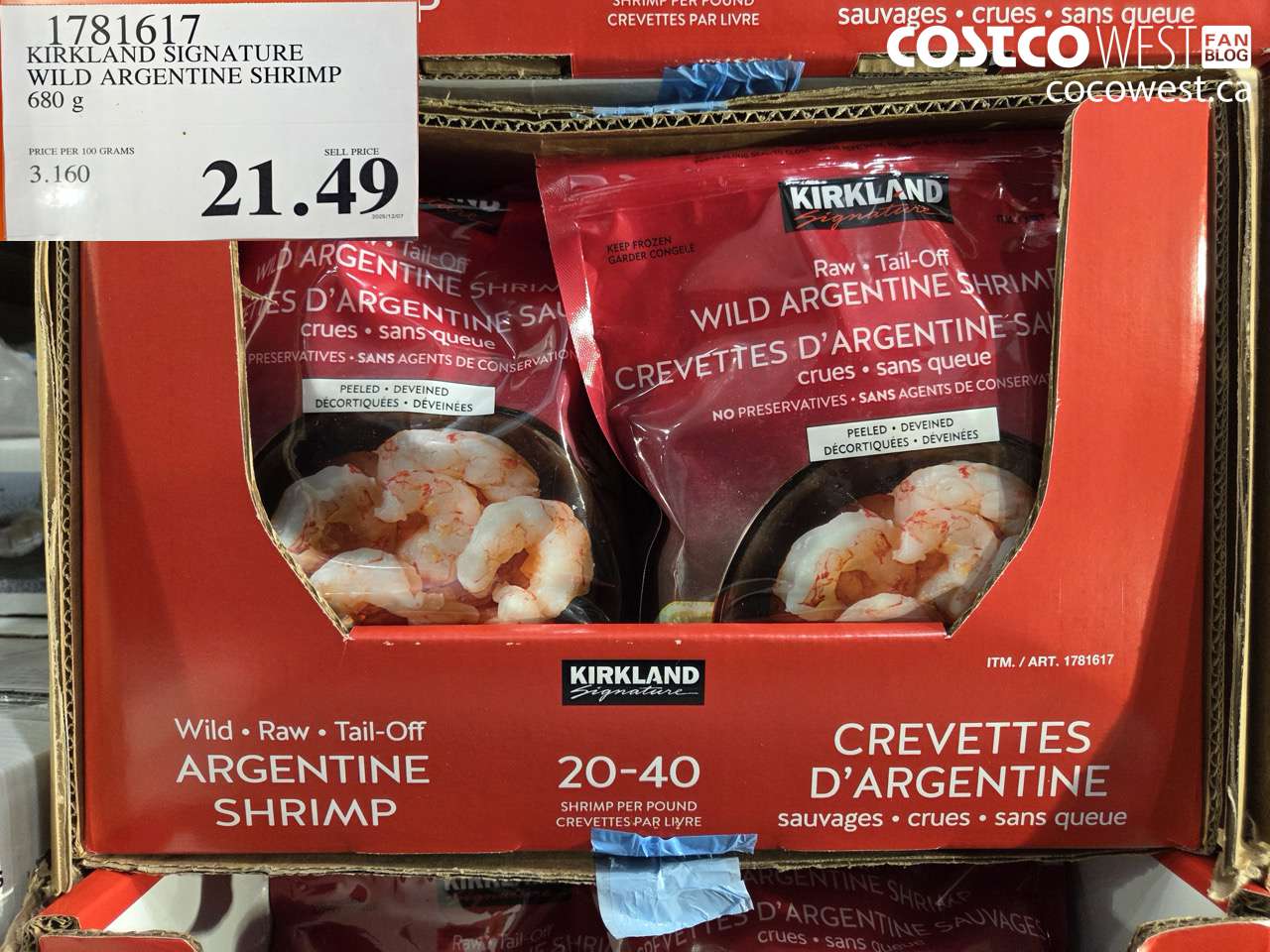 1781617 KIRKLAND SIGNATURE WILD ARGENTINE SHRIMP 680G $21.49