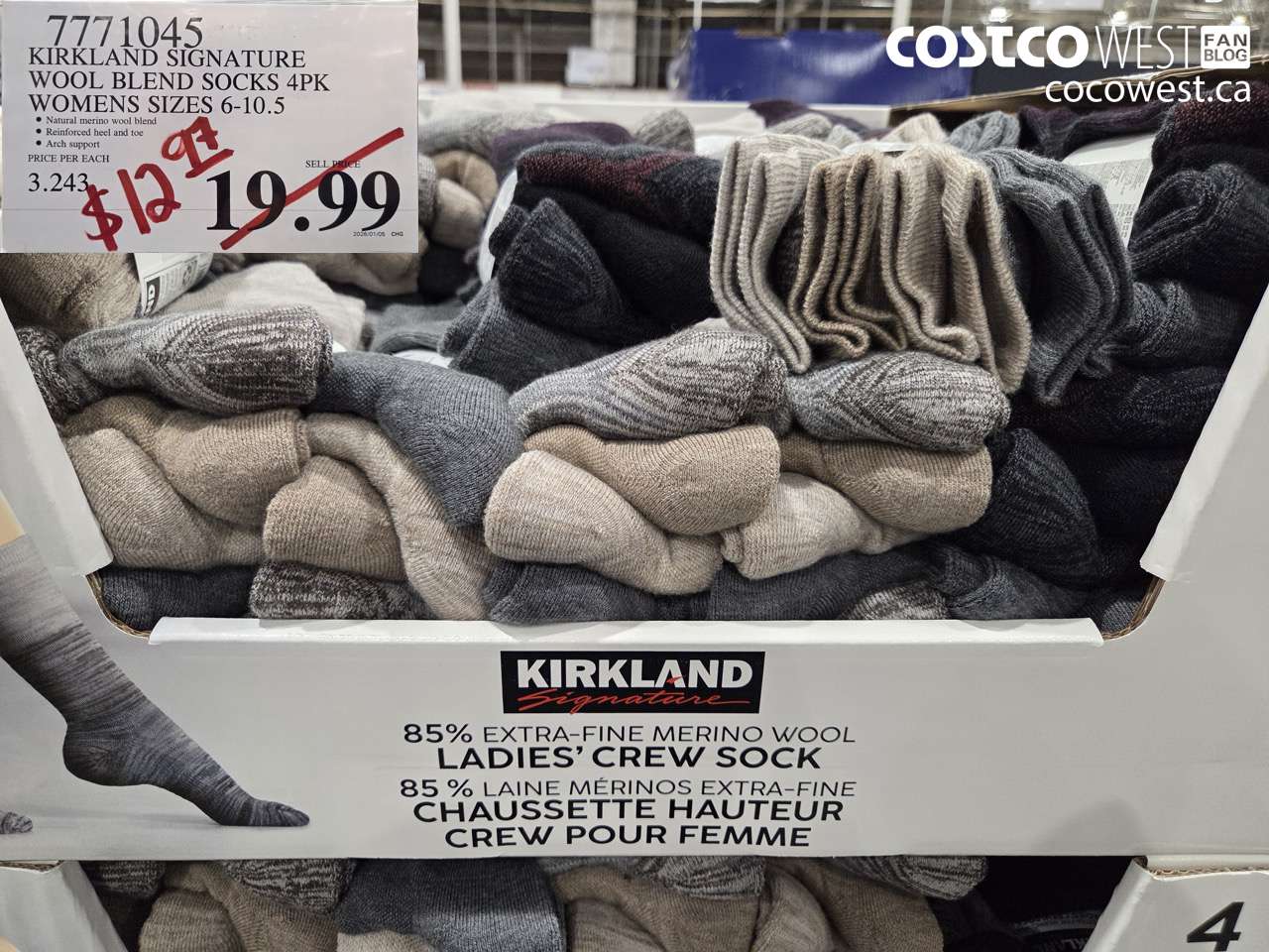 7771045 KIRKLAND SIGNATURE WOOL BLEND SOCKS 4PK WOMENS SIZES 6-10.5 $12.97