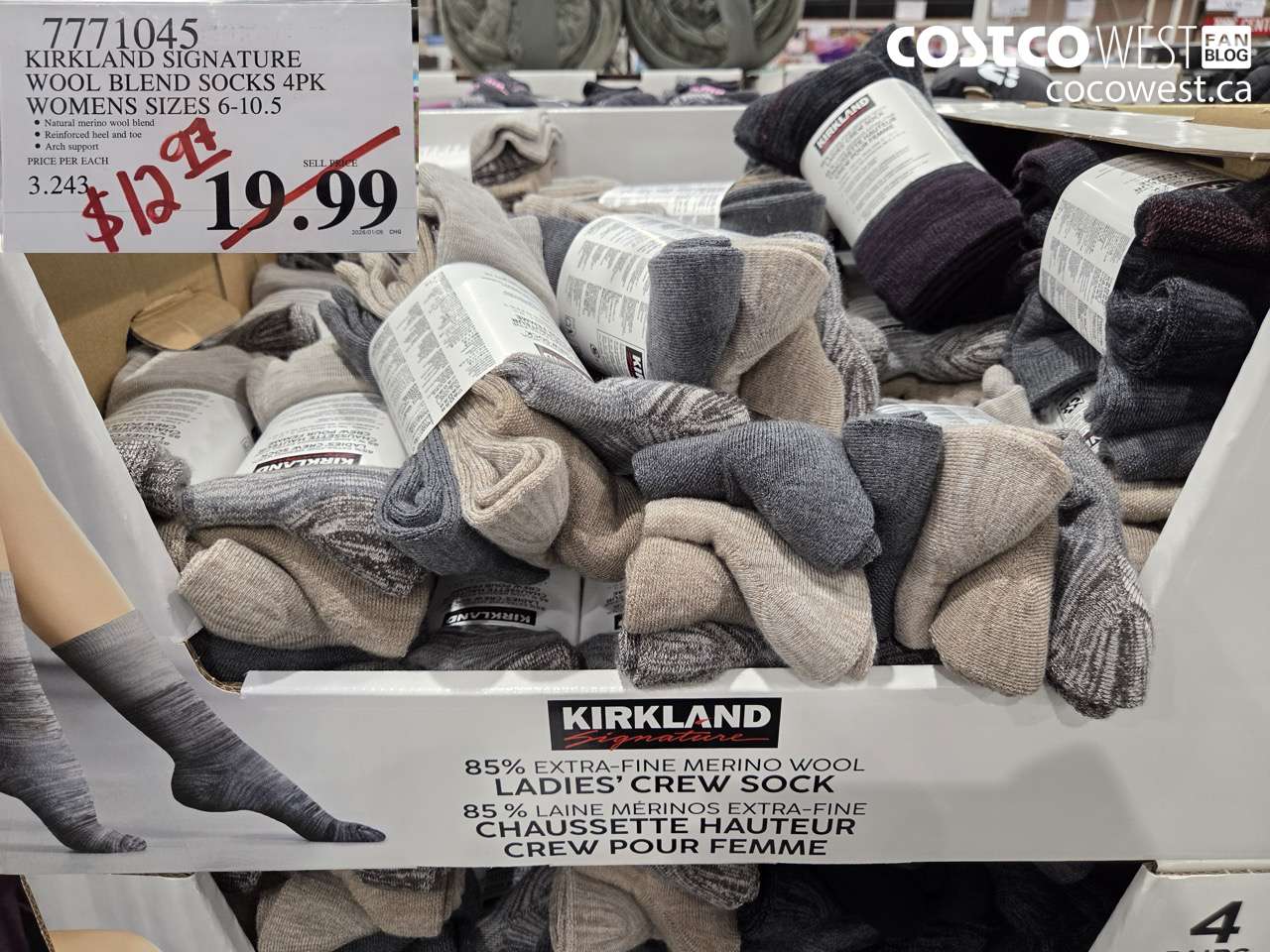 7771045 KIRKLAND SIGNATURE WOOL BLEND SOCKS 4PK WOMENS SIZES 6-10.5 $12.97
