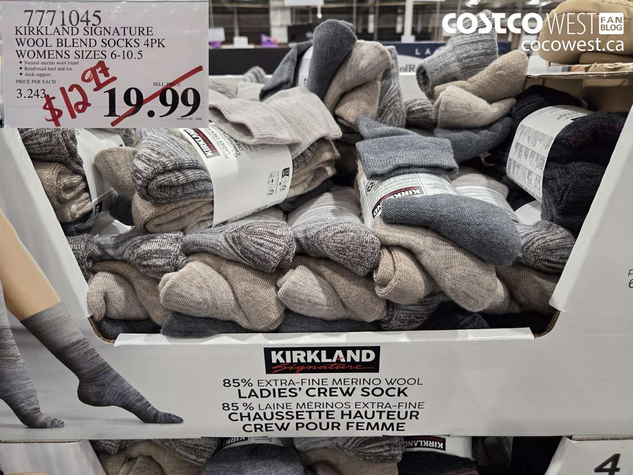 7771045 KIRKLAND SIGNATURE WOOL BLEND SOCKS 4PK WOMENS SIZES 6-10.5 $12.97