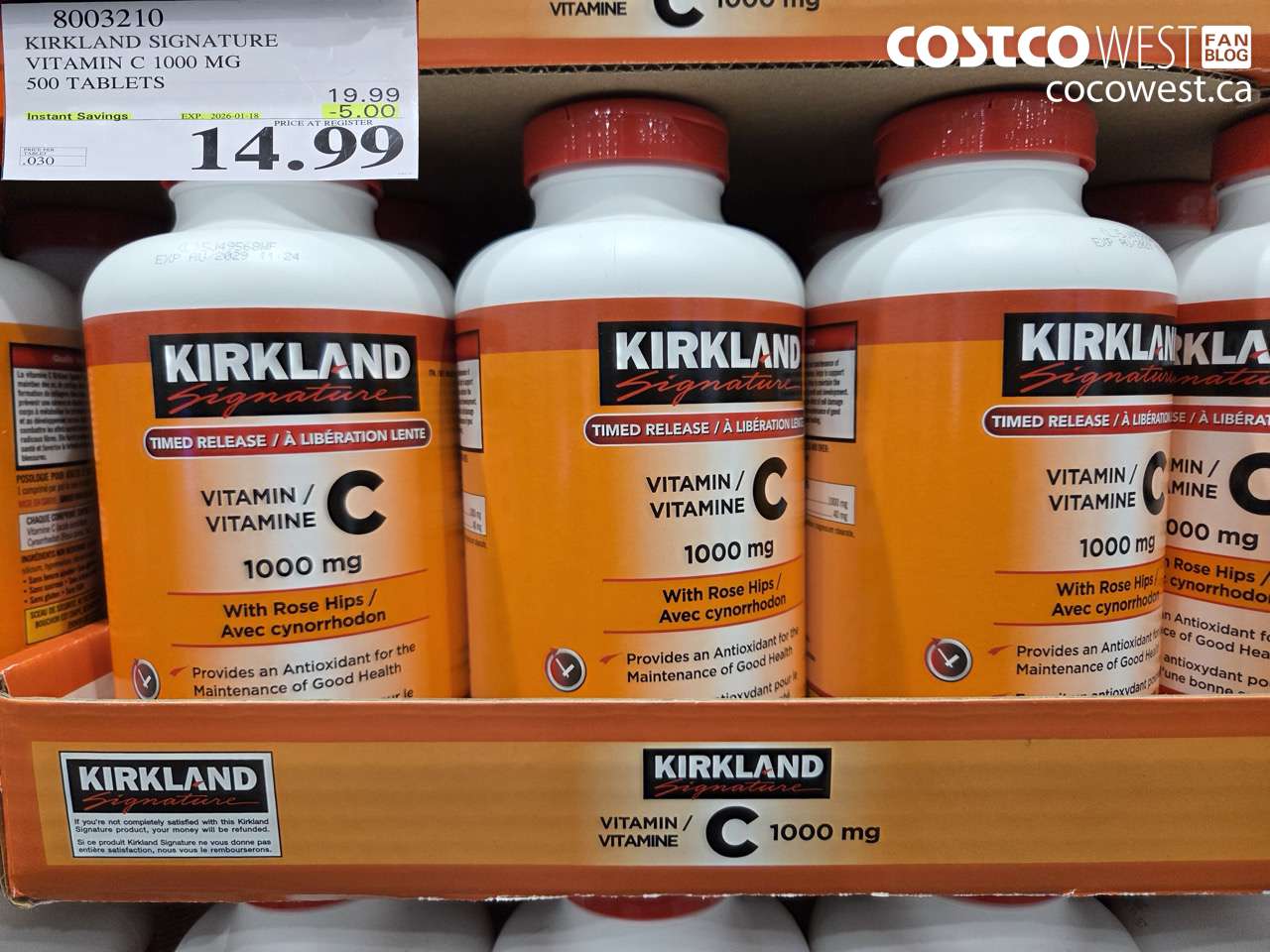 8003210 KIRKLAND SIGNATURE VITAMIN C 1000 MG 500 TABLETS ($5.00 INSTANT SAVINGS EXPIRES ON 2026-01-18) $14.99