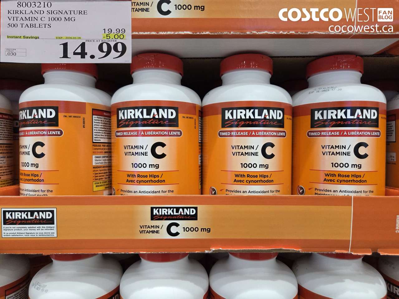 8003210 KIRKLAND SIGNATURE VITAMIN C 1000 MG 500 TABLETS ($5.00 INSTANT SAVINGS EXPIRES ON 2026-01-18) $14.99