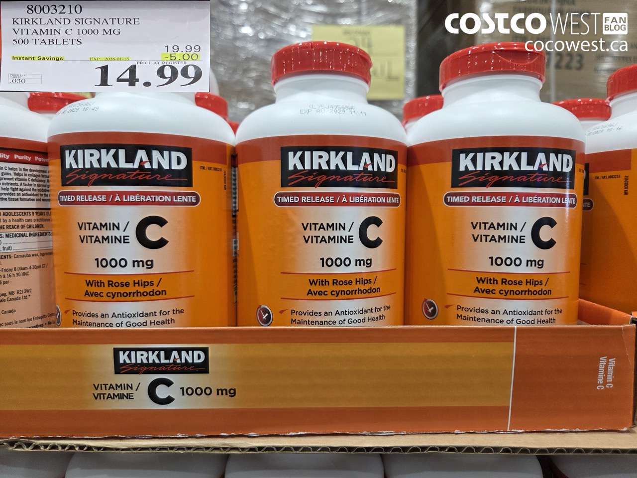 8003210 KIRKLAND SIGNATURE VITAMIN C 1000 MG 500 TABLETS ($5.00 INSTANT SAVINGS EXPIRES ON 2026-01-18) $14.99