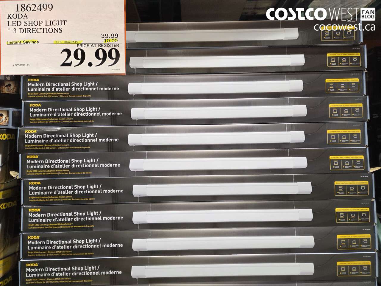 1862499 KODA LED SHOP LIGHT 3 DIRECTIONS ($10.00 INSTANT SAVINGS EXPIRES ON 2026-02-15) $29.99