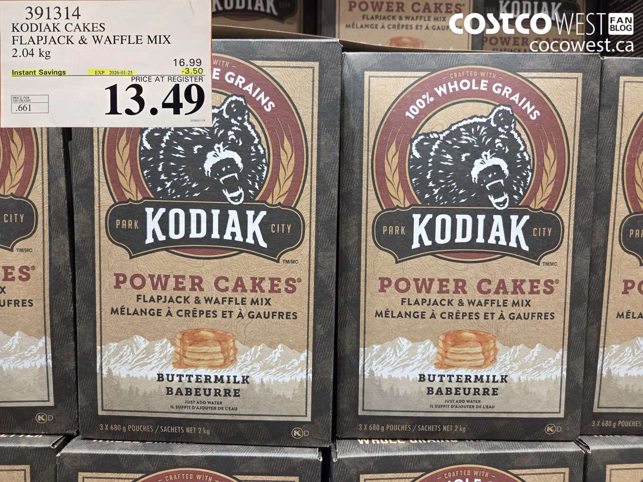 391314 KODIAK CAKES FLAPJACK & WAFFLE MIX 2.04 kg ($3.50 INSTANT SAVINGS EXPIRES ON 2026-01-25) $13.49