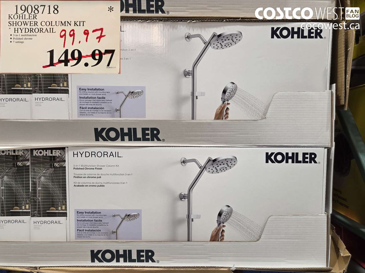 1908718 KOHLER SHOWER COLUMN KIT HYDRORAIL $99.97