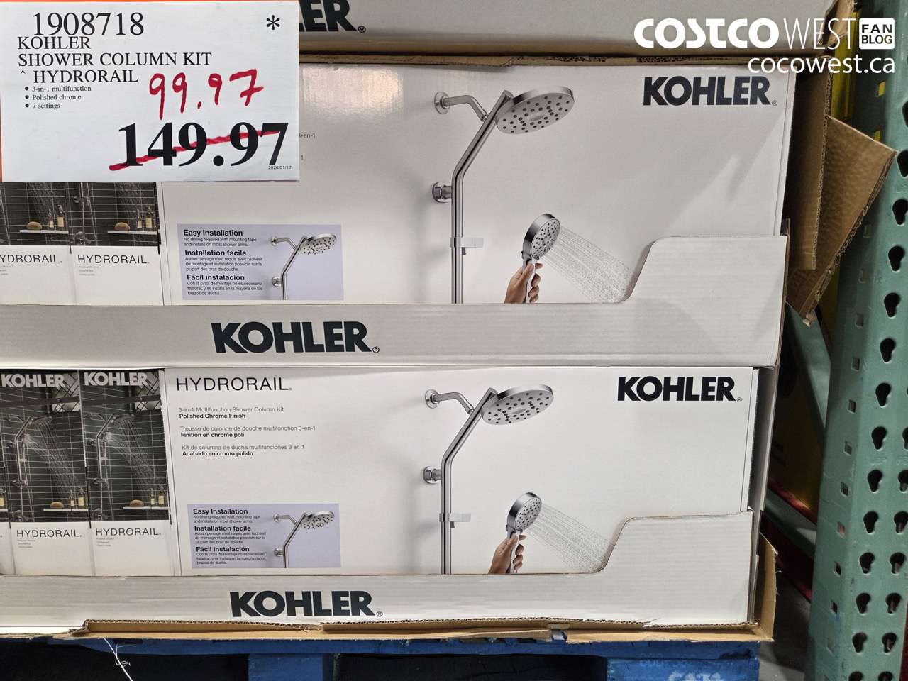 1908718 KOHLER SHOWER COLUMN KIT HYDRORAIL $99.97